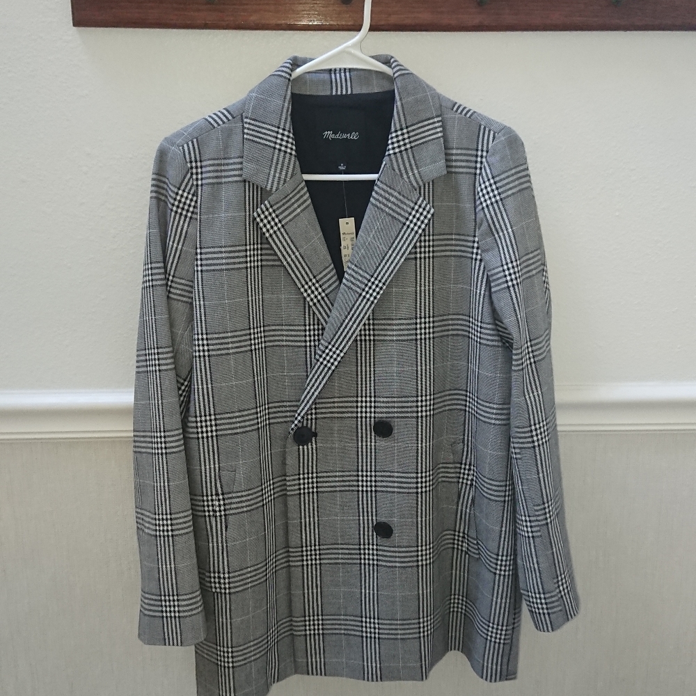Madewell Medium Gray Plaid Blazer NWT
